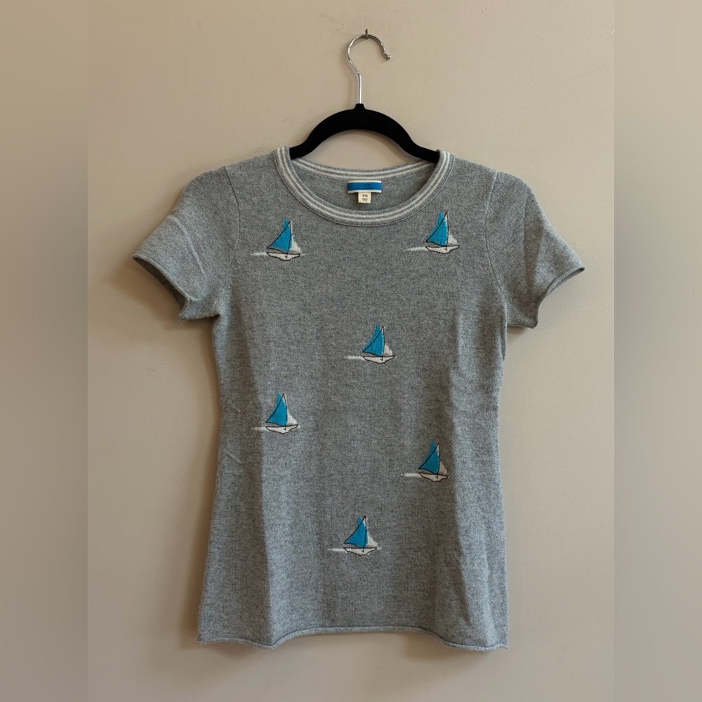 J. Crew Short Sleeve Cashmere Nautical Ship Embroidery T-Shirt Tee Shirt Top - Picture 13 of 13